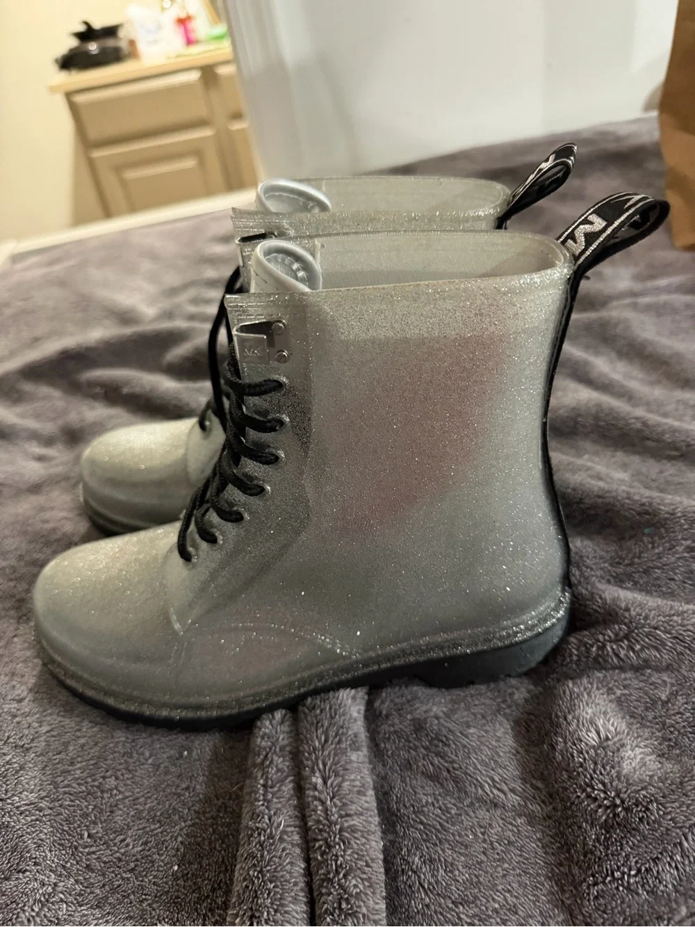 Michael Kors Silver Glitter Lace-Up Ankle Boots